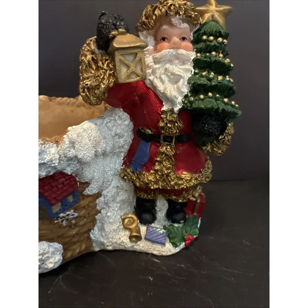 Vintage Santa Christmas Planter Basket Snow Village Holiday Decor Display